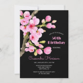 Chique roze kersenbloesem Sakura zwart verjaardag Kaart (Voorkant)