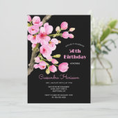 Chique roze kersenbloesem Sakura zwart verjaardag Kaart (Staand voorkant)
