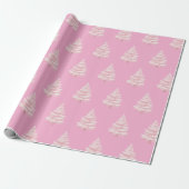 Chique Roze Kerstbomen Cadeaupapier (Uitgerold)
