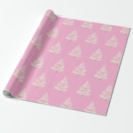 Chique Roze Kerstbomen Cadeaupapier