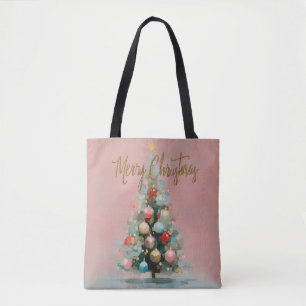 Chique Roze Kerstboom Boodschappentas Tote Bag