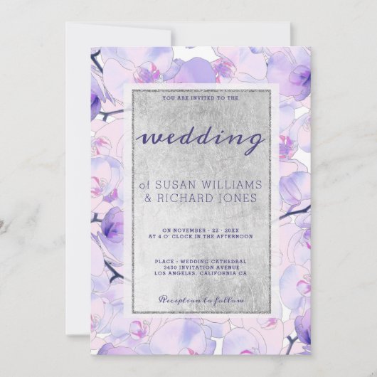 Chique roze lavendel zilveren orchidee bloemenbrui kaart (Voorkant)