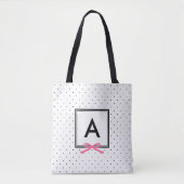 Chique Roze Lint Stippenpatroon Monogram Tote Bag (Voorkant)