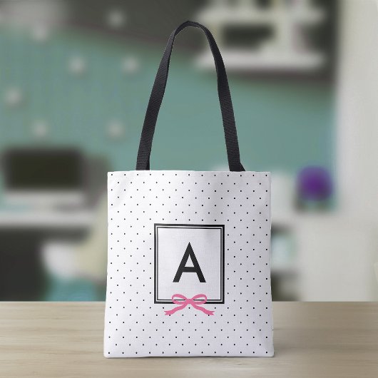 Chique Roze Lint Stippenpatroon Monogram Tote Bag