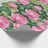 Chique roze lotus bloem botanische groen cadeaupapier (Hoek)