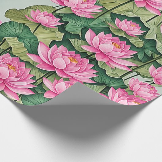 Chique roze lotus bloem botanische groen cadeaupapier (Hoek)