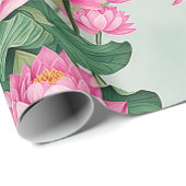 Chique roze lotus bloem botanische groen cadeaupapier (Rol Hoek)