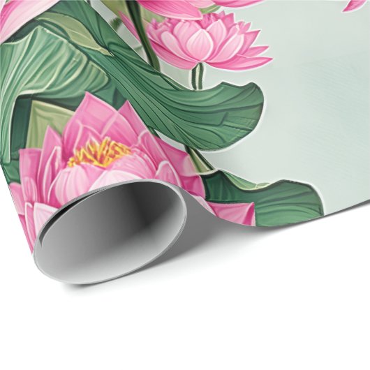 Chique roze lotus bloem botanische groen cadeaupapier (Rol Hoek)