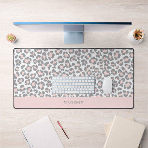 Chique roze luipaard print gepersonaliseerd bureaumat