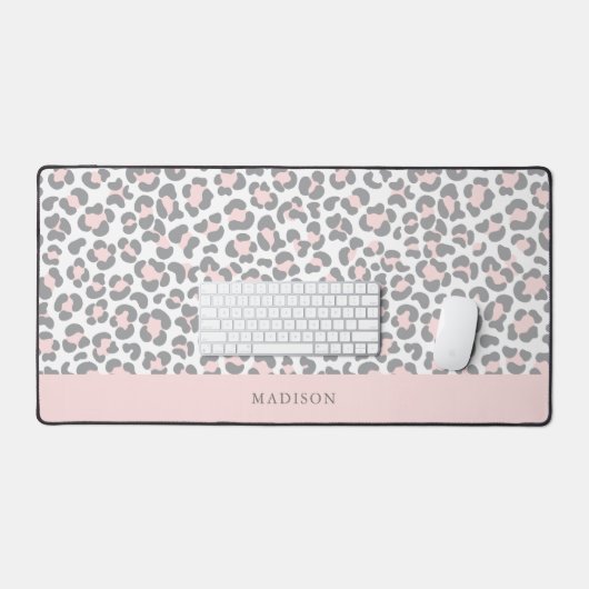 Chique roze luipaard print gepersonaliseerd bureaumat (Keyboard & Muis)