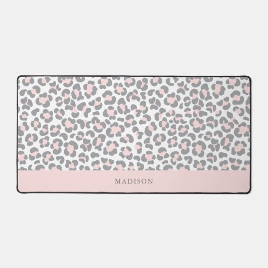 Chique roze luipaard print gepersonaliseerd bureaumat (Voorkant)