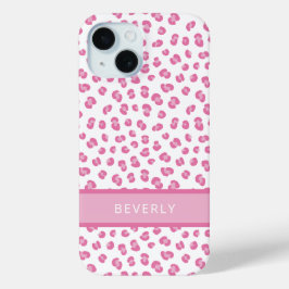 Chique roze luipaard print gepersonaliseerd iPhone 15 case