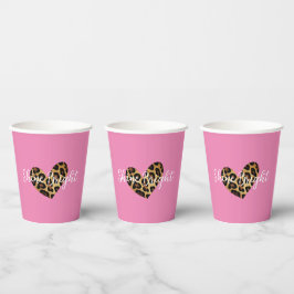 Chique roze luipaard print hart papieren bekers