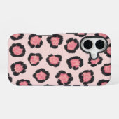 Chique roze luipaardprint iPhone 16 hoesje (Achterkant horizontaal)