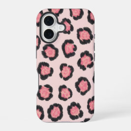 Chique roze luipaardprint iPhone 16 hoesje