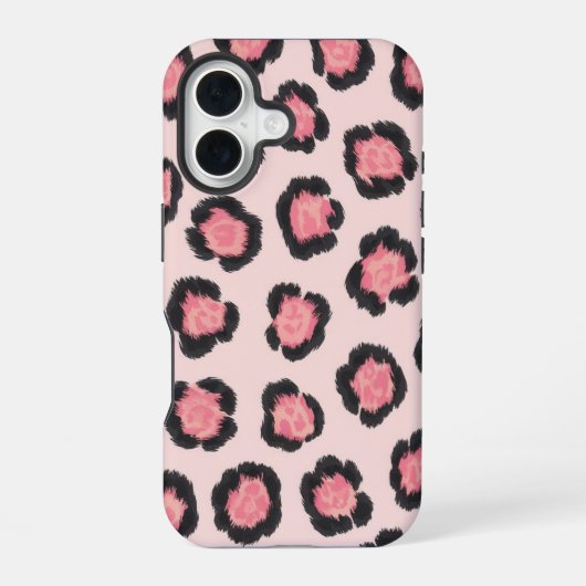 Chique roze luipaardprint iPhone 16 hoesje (Achterkant)