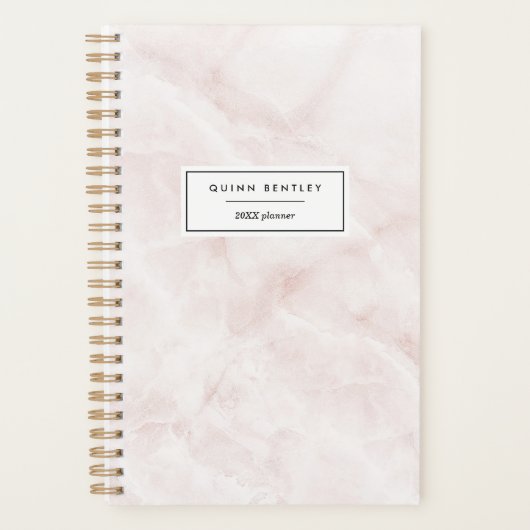 Chique roze marmer gepersonaliseerd planner (Voorkant)