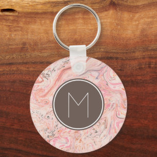 Chique Roze Marmeren Monogram Sleutelhanger