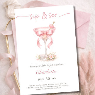Chique Roze Martini Tini Eén Baby Meisje Slurp En Kaart