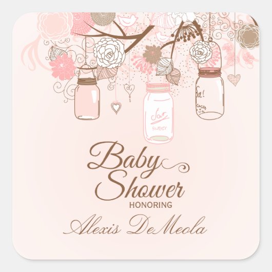 Chique roze mason jar floral baby shower stickers (Voorkant)