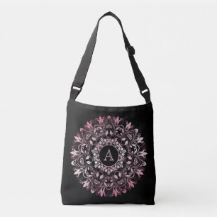 Chique Roze Metaalglans Zwarte Mandala Monogram Crossbody Tas