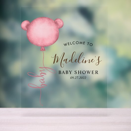 Chique roze minimalistische Beren ballon Baby show Acryl Bord (Neutraal)