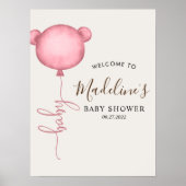 Chique roze minimalistische Beren ballon Baby show Poster (Voorkant)