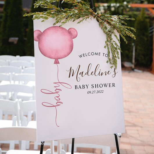 Chique roze minimalistische Beren ballon Baby show Poster