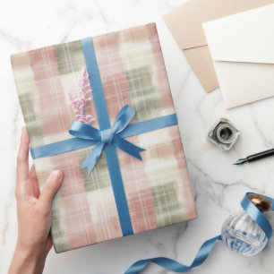 Chique Roze Mint Crème Geruit Strepen Verjaardag Cadeaupapier