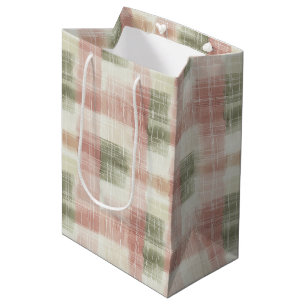 Chique Roze Mint Crème Geruit Strepen Verjaardag Medium Cadeauzakje