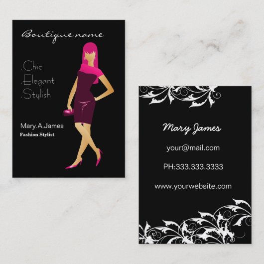chique roze mode boetiek visitekaartje (Voorkant / Achterkant)
