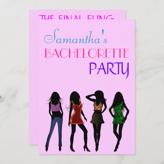 Chique roze Mode Meisjes Bachelorette Party Invite Kaart (Voorkant / Achterkant)