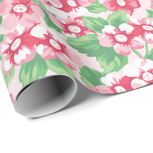 Chique roze modern bloemig meisjespatroon cadeaupapier (Rol Hoek)