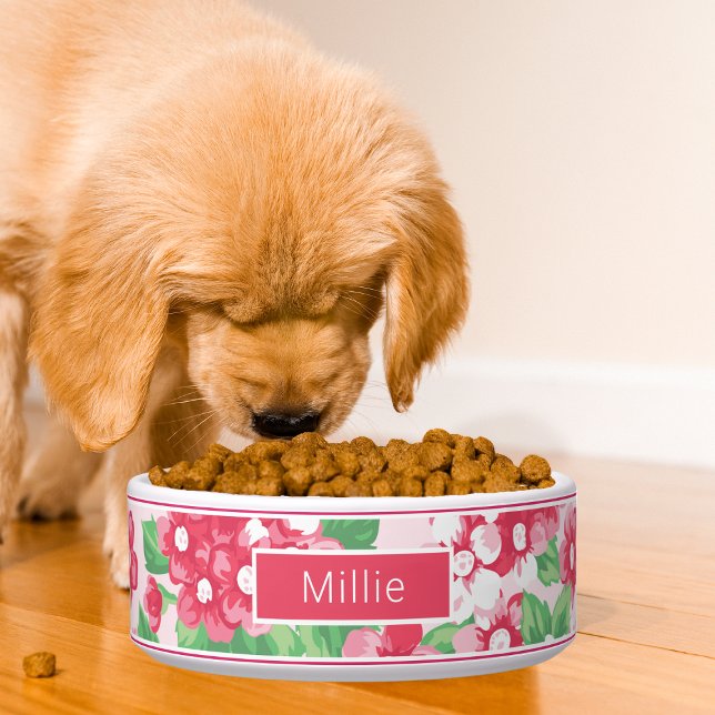 Chique roze modern bloemmotief voerbakje (Creator heeft geüpload)