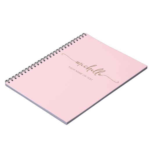 Chique Roze Moderne Gouden Script Monogram Naam Notitieboek (Linkerzijde)
