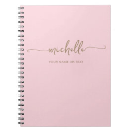 Chique Roze Moderne Gouden Script Monogram Naam Notitieboek