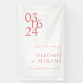 Chique roze moderne minimalistische bruiloft welko spandoek (Verticaal)