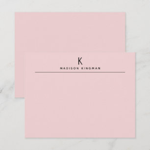 Chique Roze Moderne Monogram Eerste Letter Naam Notitiekaartje