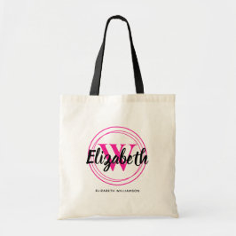 Chique roze monogram initiaal script naam tote bag