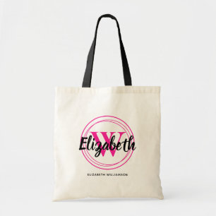 Chique roze monogram initiaal script naam tote bag