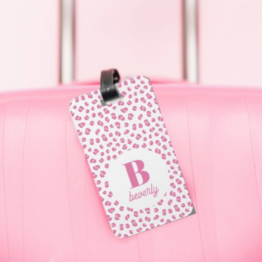 Chique Roze Monogram Naam Initiaal Bagagelabel