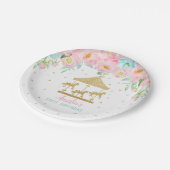 Chique roze munt bloemencarrousel verjaardagsfeest papieren bordje (Gekanteld)