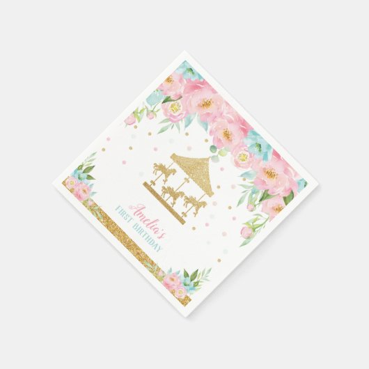 Chique roze munt bloemencarrousel verjaardagsfeest servet (Hoek)