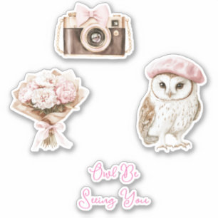 Chique Roze Mut Bruin Witte Uil Be Seeing You Sticker