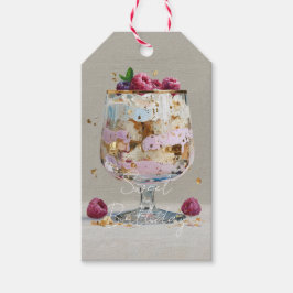 Chique Roze Olie Schilderij Cake Bloemige Verjaard Cadeaulabel