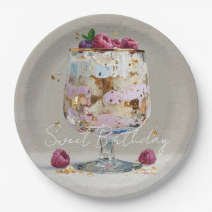 Chique Roze Olie Schilderij Cake Bloemige Verjaard Papieren Bordje