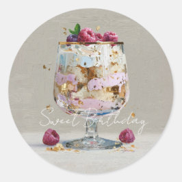 Chique Roze Olie Schilderij Cake Bloemige Verjaard Ronde Sticker