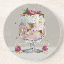 Chique Roze Olie Schilderij Cake Bloemige Verjaard Zandsteen Onderzetter