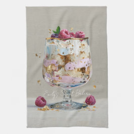 Chique roze olieverfschildering cake bloem verjaar theedoek