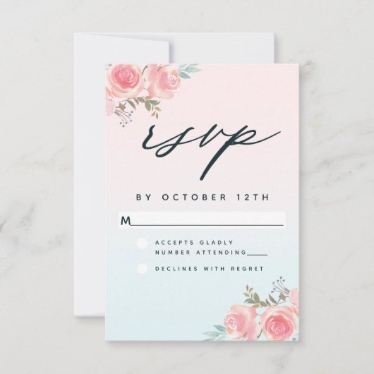Chique roze ombre Franse tuin bloemenbruiloft RSVP Kaartje (Voorkant)